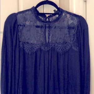Bobeau Navy Lace Top